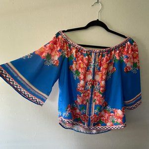 Floral Off-the-Shoulder 1/4 Length Top | Size L